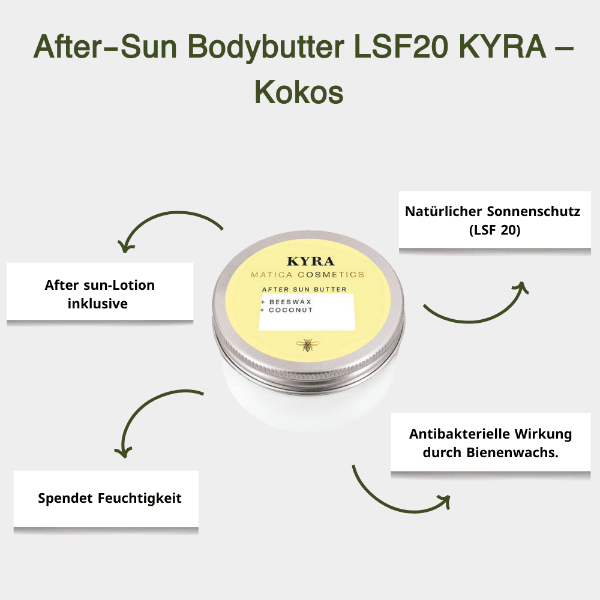 Sun Butter KYRA – feuchtigkeitsspendend, natürlicher Sonnenschutz mit LSF 20 und After-Sun-Pflege in einem