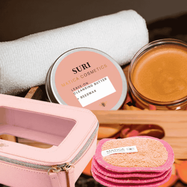 Set mit Cleansing Butter, 4 Abschminkpads & veganer Matica Beauty Bag – dein nachhaltiges Abschmink-Set für unterwegs.