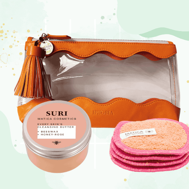 Natürliches Abschmink-Set mit Cleansing Butter, Abschminkpads & Kosmetiktasche – sanfte Reinigung, Zero Waste & stylisch verpackt.