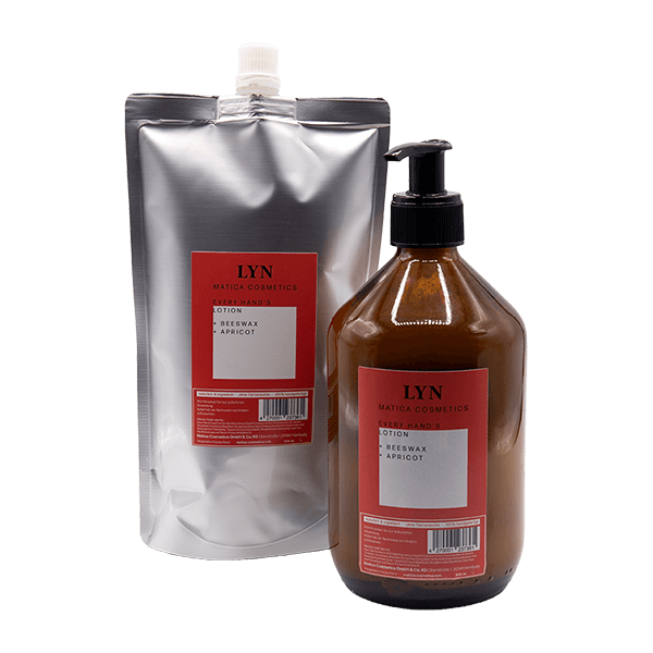 Matica Cosmetics Naturkosmetik aus Hamburg Handlotion Lyn mit Nachfüllpack Beewax Apricot