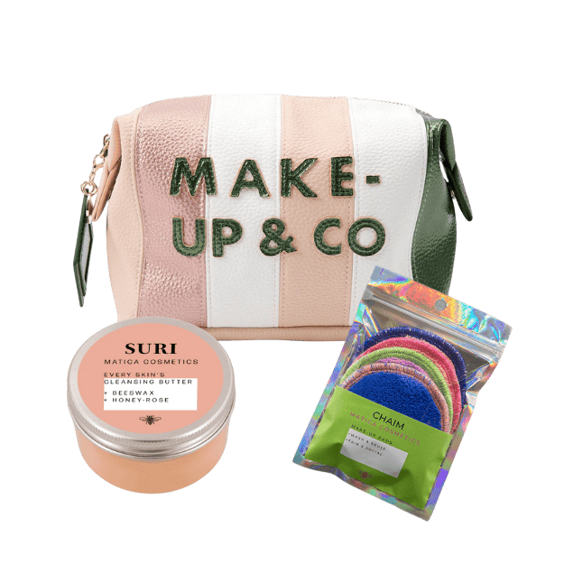SURI To Go Set: Cleansing Butter, 4 waschbare Abschminkpads & stylische Make-Up Tasche von Iphoria – perfekt für nachhaltige Pflege unterwegs.