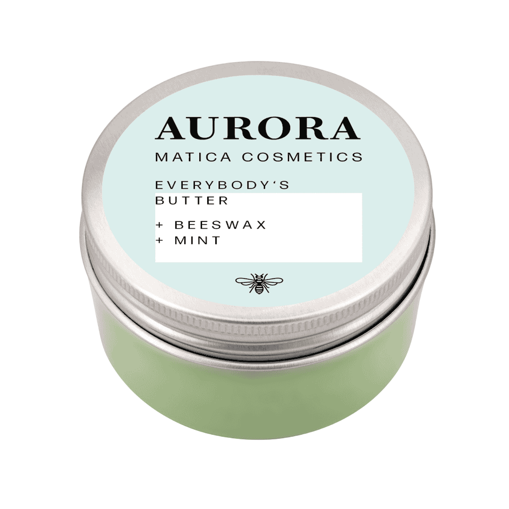 Körperbutter AURORA – erfrischende Minz-Formulierung, mit Pfefferminzöl, Bienenwachs und Vitamin E. Schützt, pflegt und verleiht geschmeidige Haut. Umweltfreundlich verpackt.