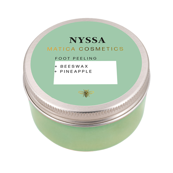 Fußpeeling NYSSA – entfernt sanft Hornhaut, spendet Feuchtigkeit und pflegt mit Bienenwachs. Ananasduft, für seidig weiche, geschmeidige Füße. Natürlich und nachhaltig verpackt.