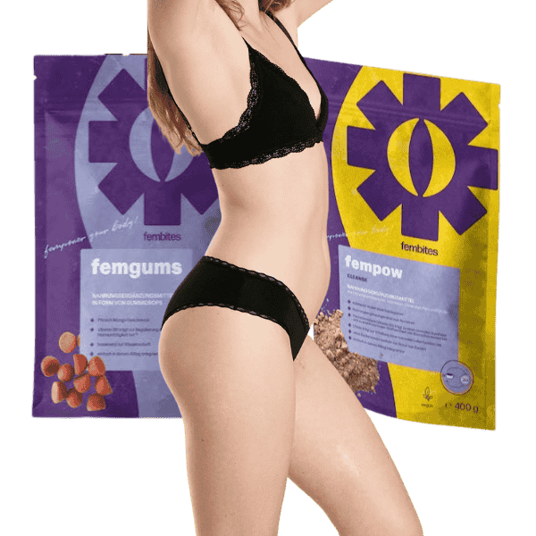 ntdecke das Perioden-Bundle mit femtis Slip, fempow CLEANSE Pulver & femgums Vitaminen – natürlich, sicher & stylish durch deine Tage Matica Cosmetics Freigestellt 