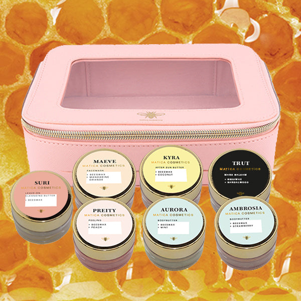 Matica Cosmetics Naturkosmetik aus Hamburg Kennlernset  Reisetasche Bodybutter Sonnenschutz Peeling Gesichtsmaske Reinigungsbutter